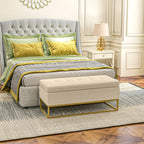 Rectangular Storage Bench with Padded Seat and Steel Legs, 110x44x49 cm, Beige