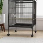 PawHut Wheeled Bird Aviary with Removable Plastic Trays and Perches, Metal, 71.8 x 71.8 x 170.2 cm, Black