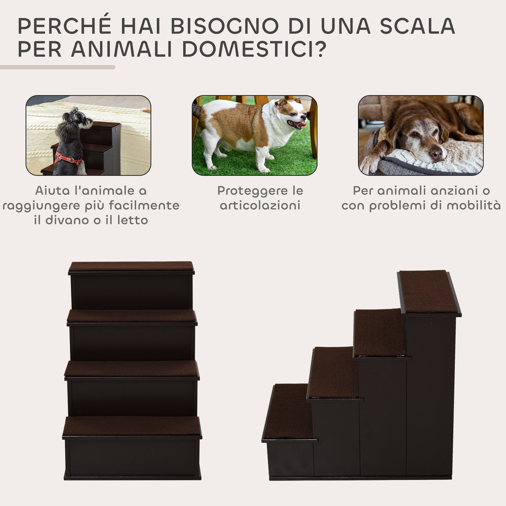 4-Step Dog and Cat Ladder with Removable Plush Cushions, 40x59x54.2 cm, Brown