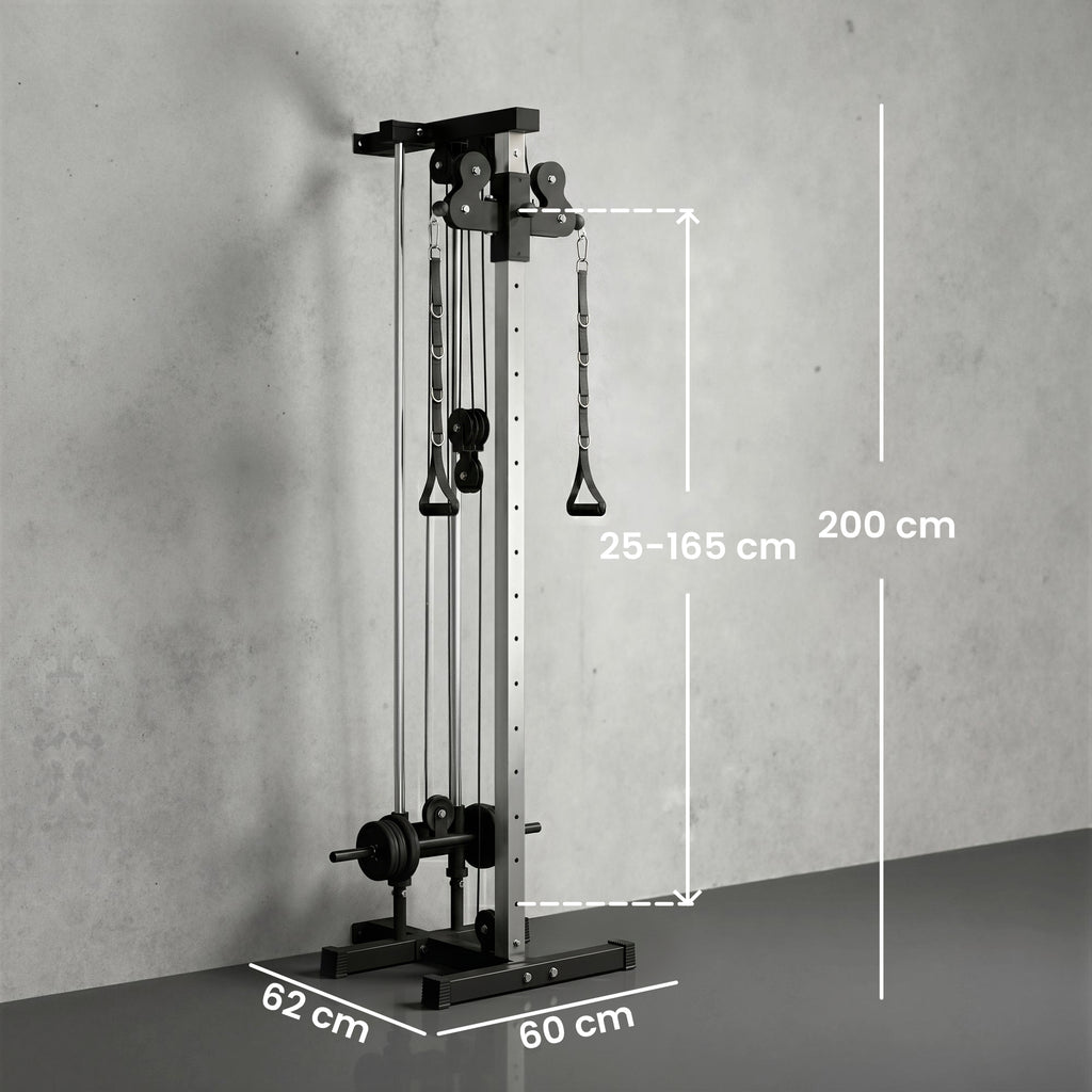 SPORTNOW Wall-Mounted Lat Pulldown Station with Adjustable Pulleys, Cable Station with Pulldown and Adjustable Weight Load, for Home Multifunctional Gym, Black