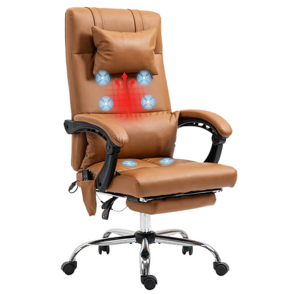 Height Adjustable Massage Chair with Footrest, Faux Leather, 66x67x115-123 cm, Light Brown