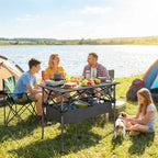 Outsunny Folding Camping Table with Metal Frame, Storage Net and Bag, 93x55x68 cm, Black