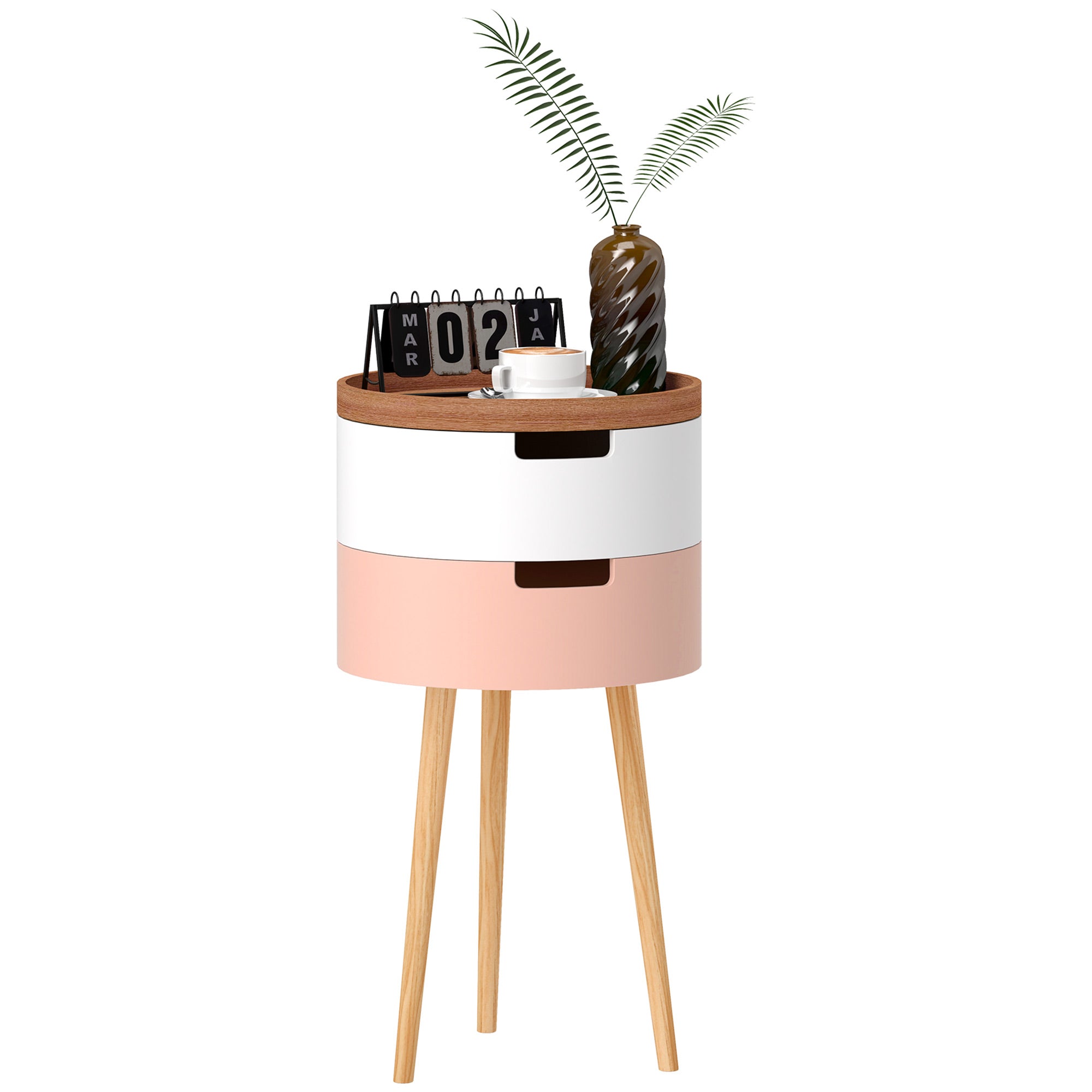 Set of 2 3-Tier Coffee Tables with 2 Storage Compartments and Tray Top, Multi-Colour