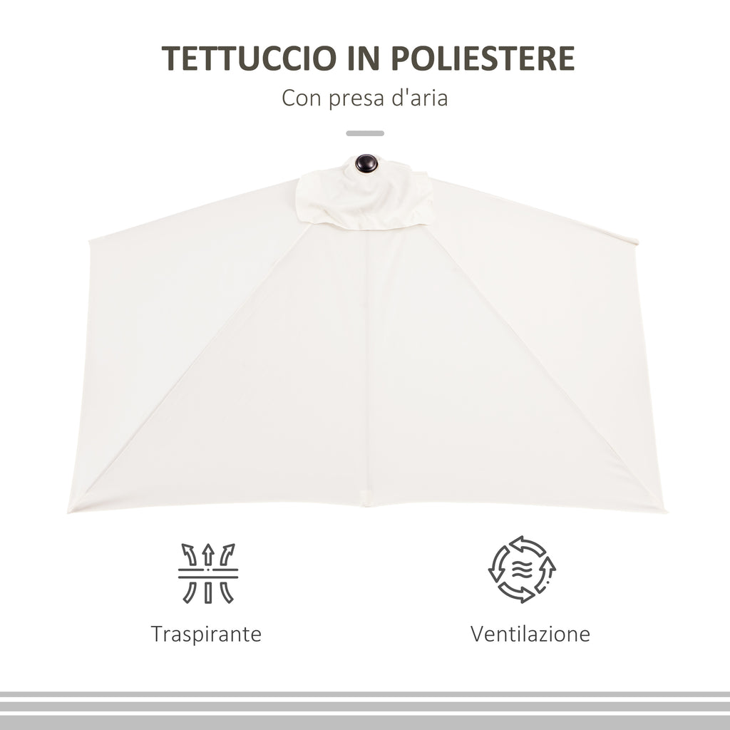Space-saving Mezzaluna Wall Parasol with Crank Opening, Cream - Borgè