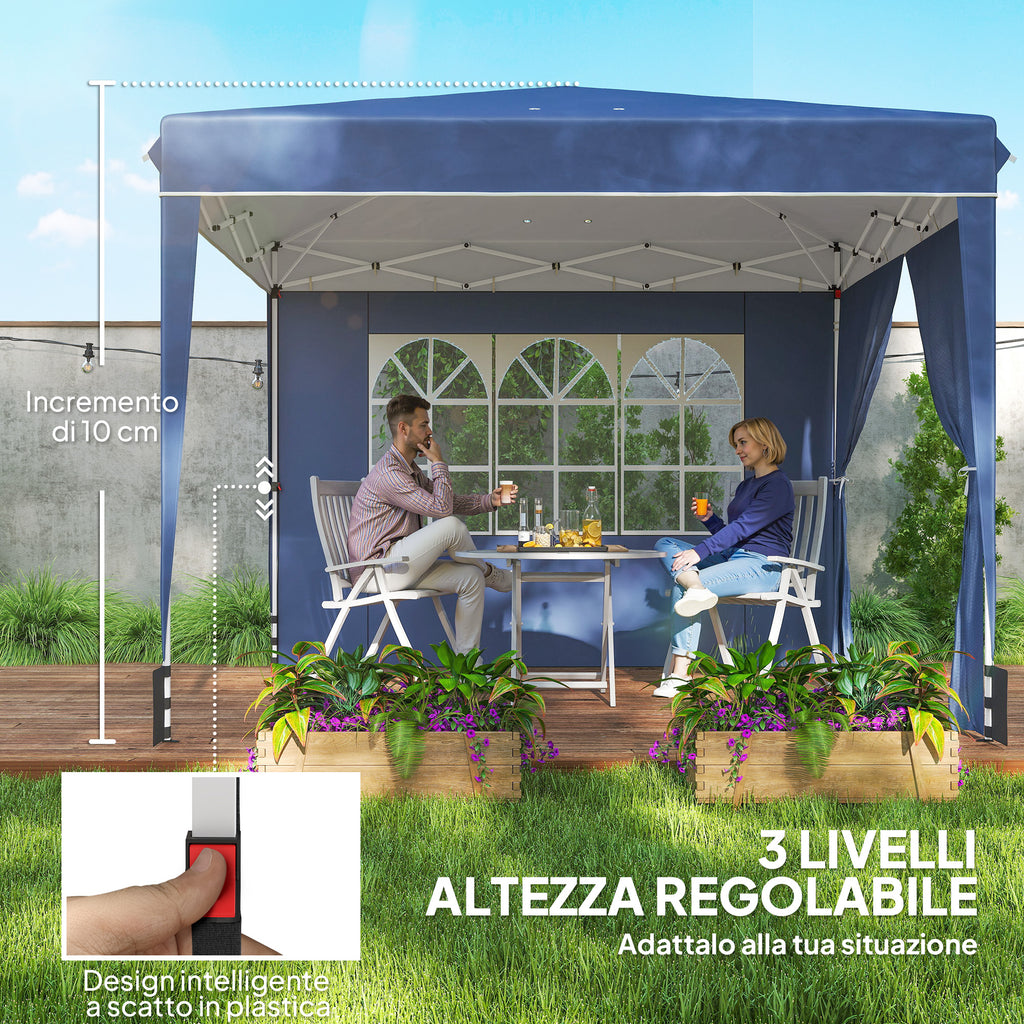 Outsunny 3x3m Folding Gazebo with Walls and Adjustable Height, UV Protection 50+, Dark Blue