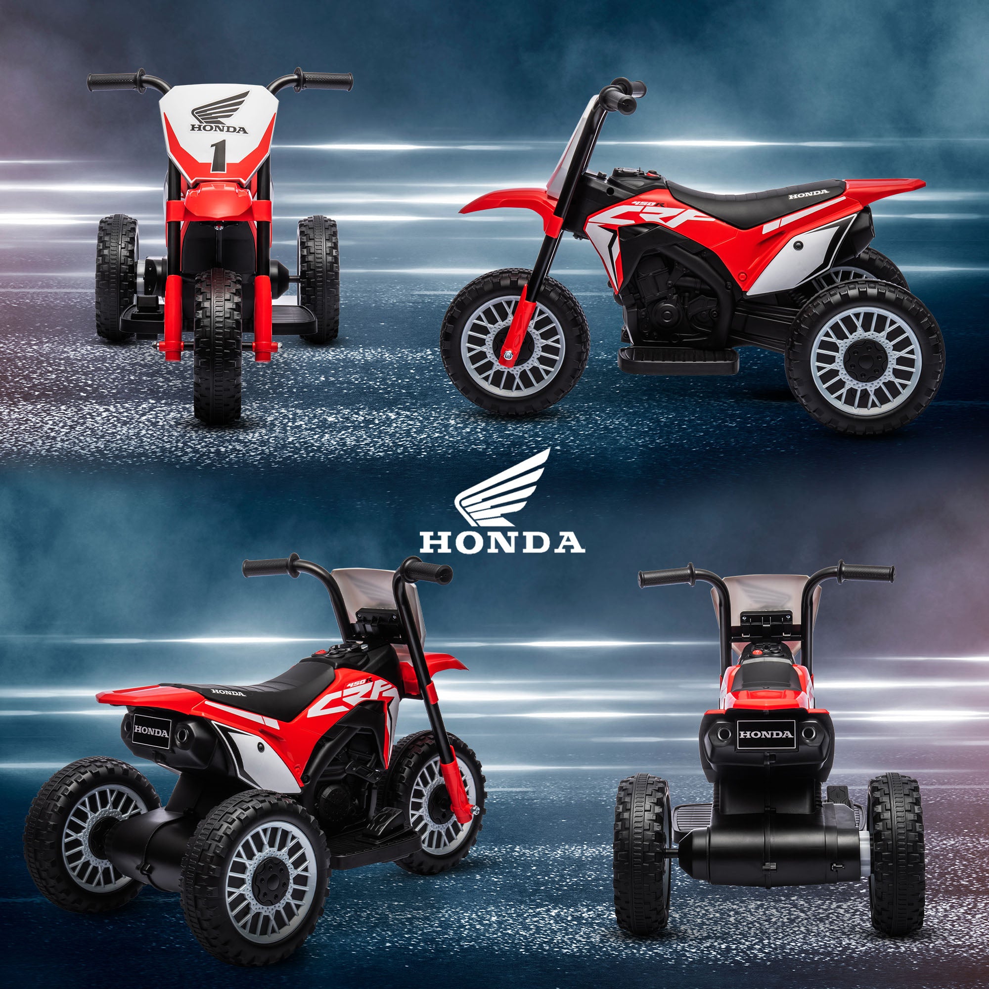 Licensed Honda CRF450RL 3-Wheeled Electric Motorcycle for Kids, Ages 18-36 Months, Red