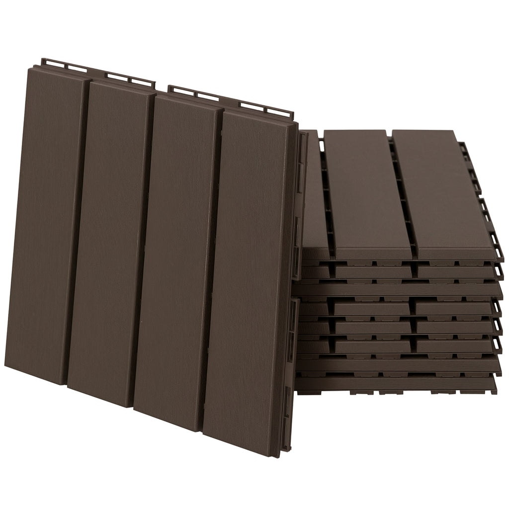 Outsunny Set of 9 Interlocking Terrace Tiles, Non-Slip PP Floor Tiles (30x30x2cm), Area: 0.81 m², Brown