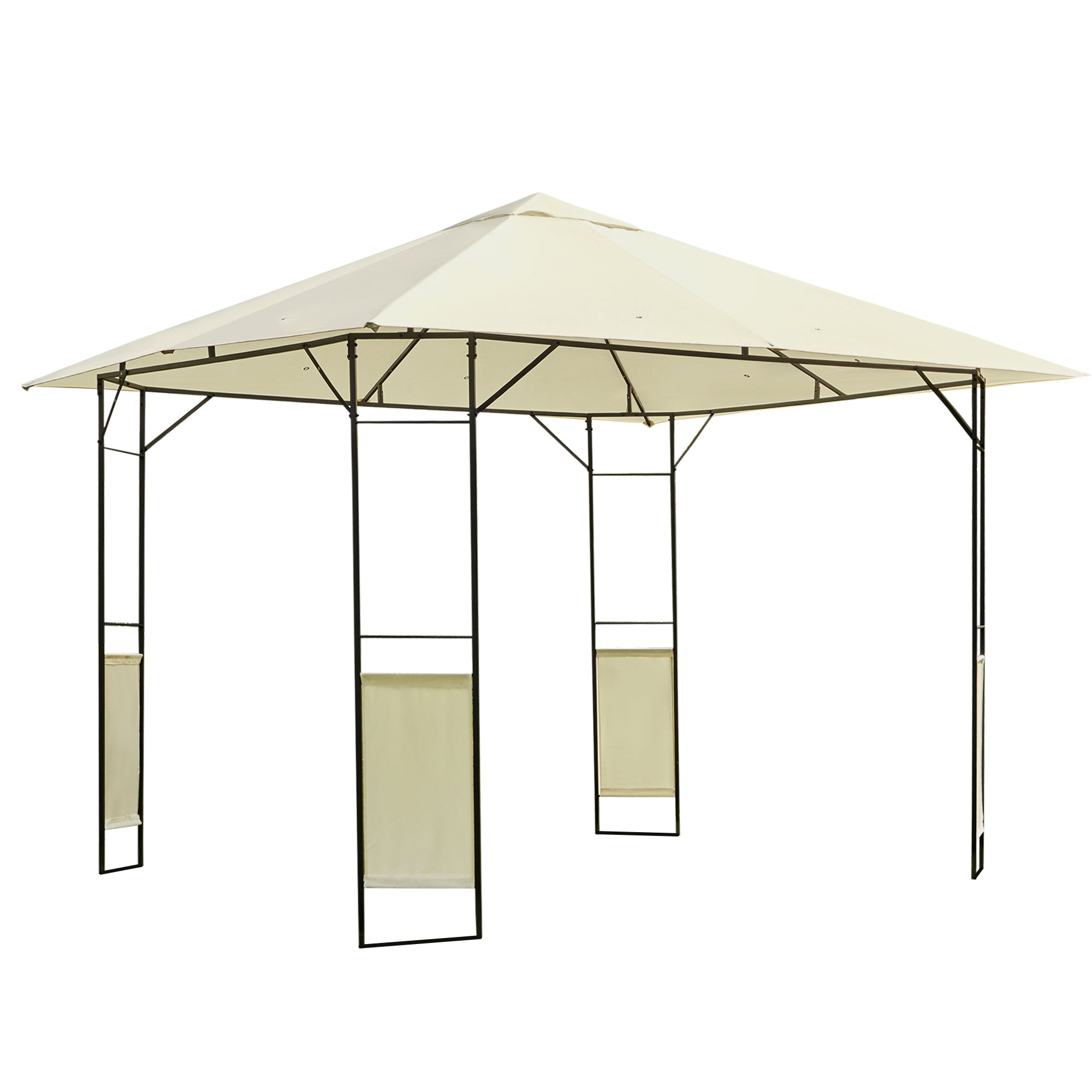 Gazebo 3x3 m with Reinforced Canopy and 4 Screws, Powder-Coated Steel, Black and Cream