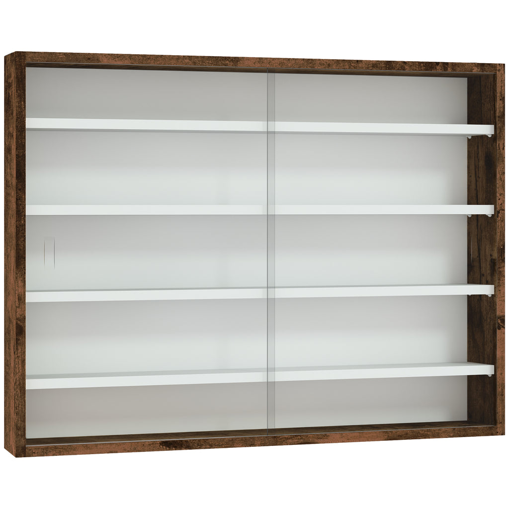 4-Tier Adjustable Display Cabinet, Wall-Mounted Glass and Wood Display Case, 80x9.5x60 cm, Brown
