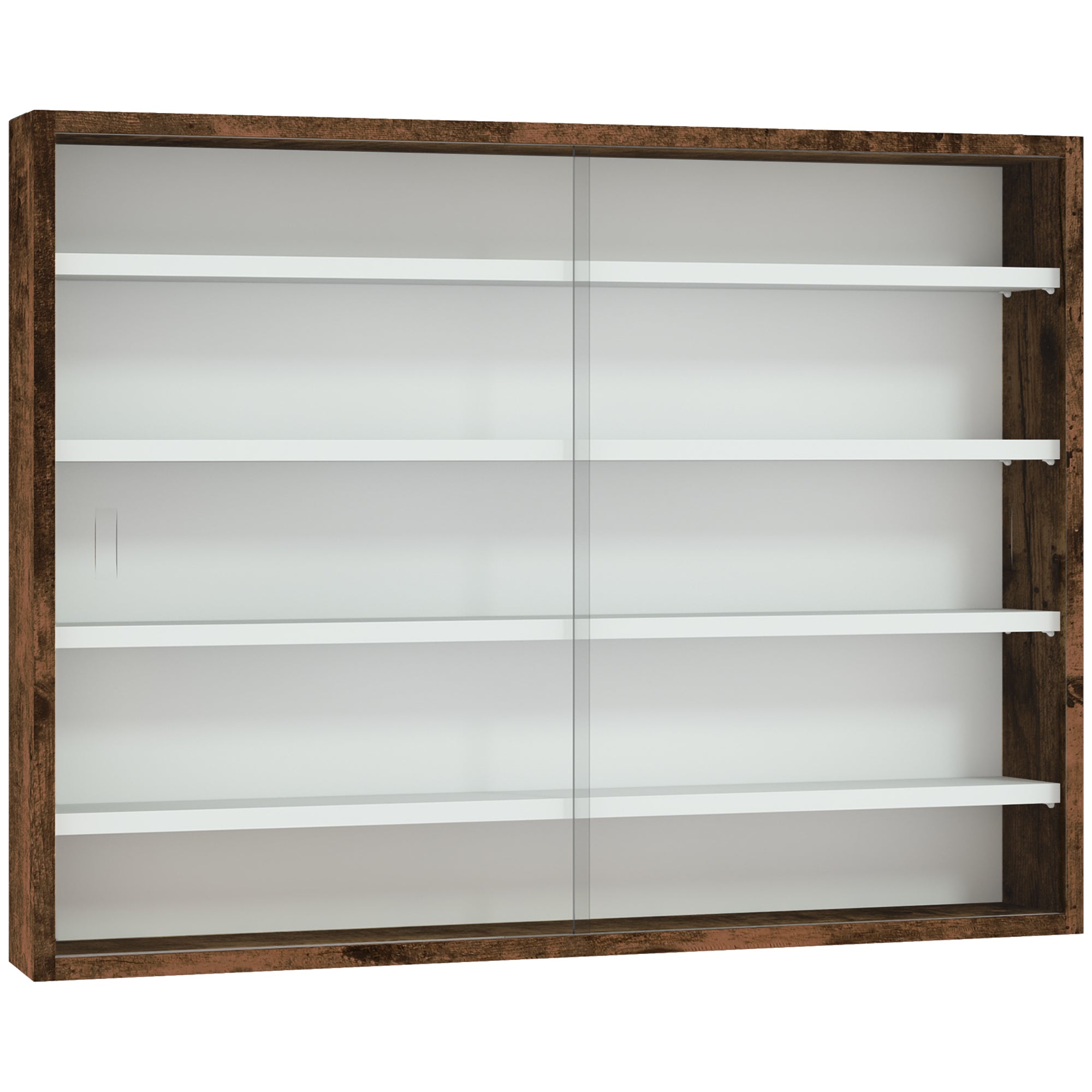 4-Tier Adjustable Display Cabinet, Wall-Mounted Glass and Wood Display Case, 80x9.5x60 cm, Brown