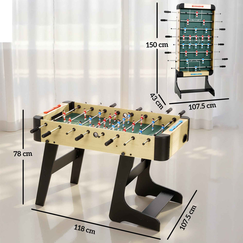 SPORTNOW Folding Table Football with Non-Slip Grips, 2 Balls and Scoreboard, Green and Wood Color