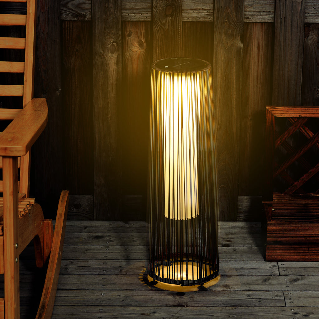 Outsunny Solar Garden Lantern with LED Light in Rattan and Metal, Ø21.5x61cm, Brown
