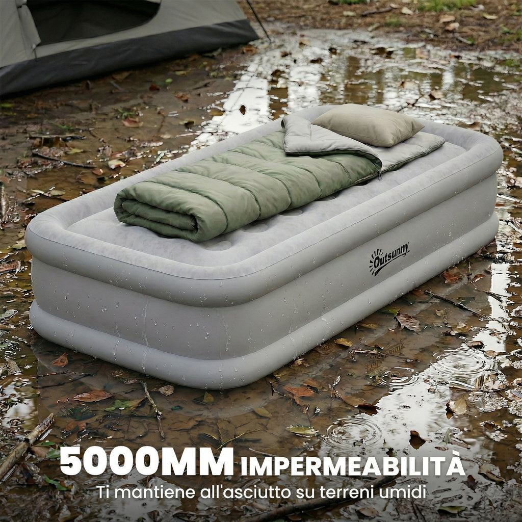 Outsunny Self-Inflating Single Mattress, Flocked Surface, with Inflation Pump and Carry Bag, Grey