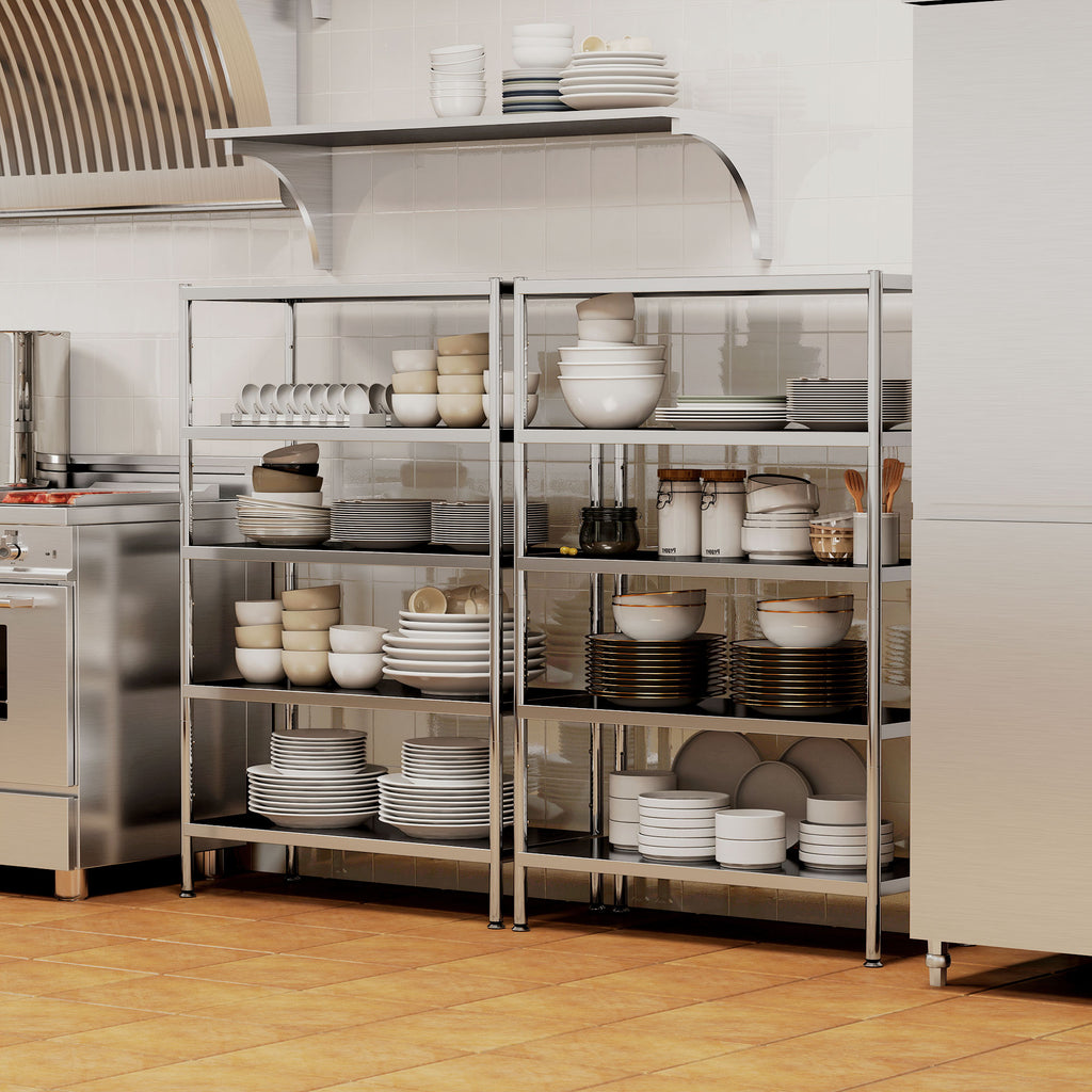 5-Tier Kitchen Shelf with 13 Adjustable Heights, Stainless Steel, 91 x 40 x 139 cm, Silver