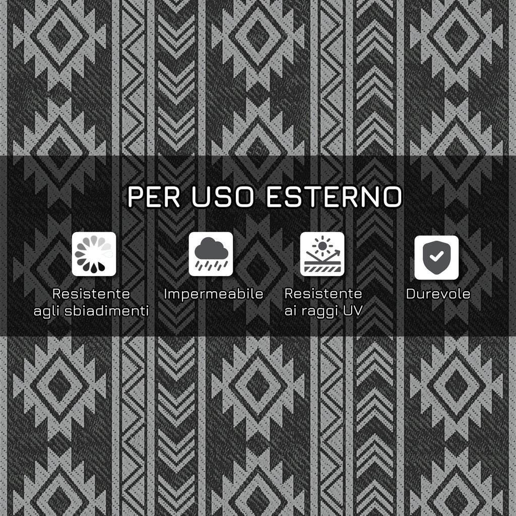 Modern Outdoor Rug Black and Grey PP with Reversible and Foldable Design, 182x274 cm