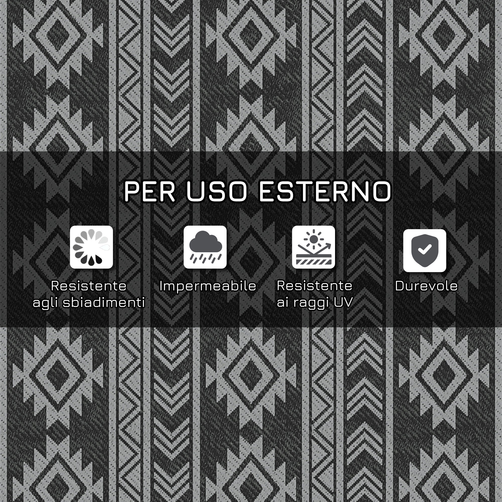 Modern Outdoor Rug Black and Grey PP with Reversible and Foldable Design, 182x274 cm