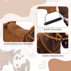 Rocking Horse for Children 2+ Years with Nitrite, Saddle and Stirrups, Plush and Metal, 85x28x60 cm, Brown