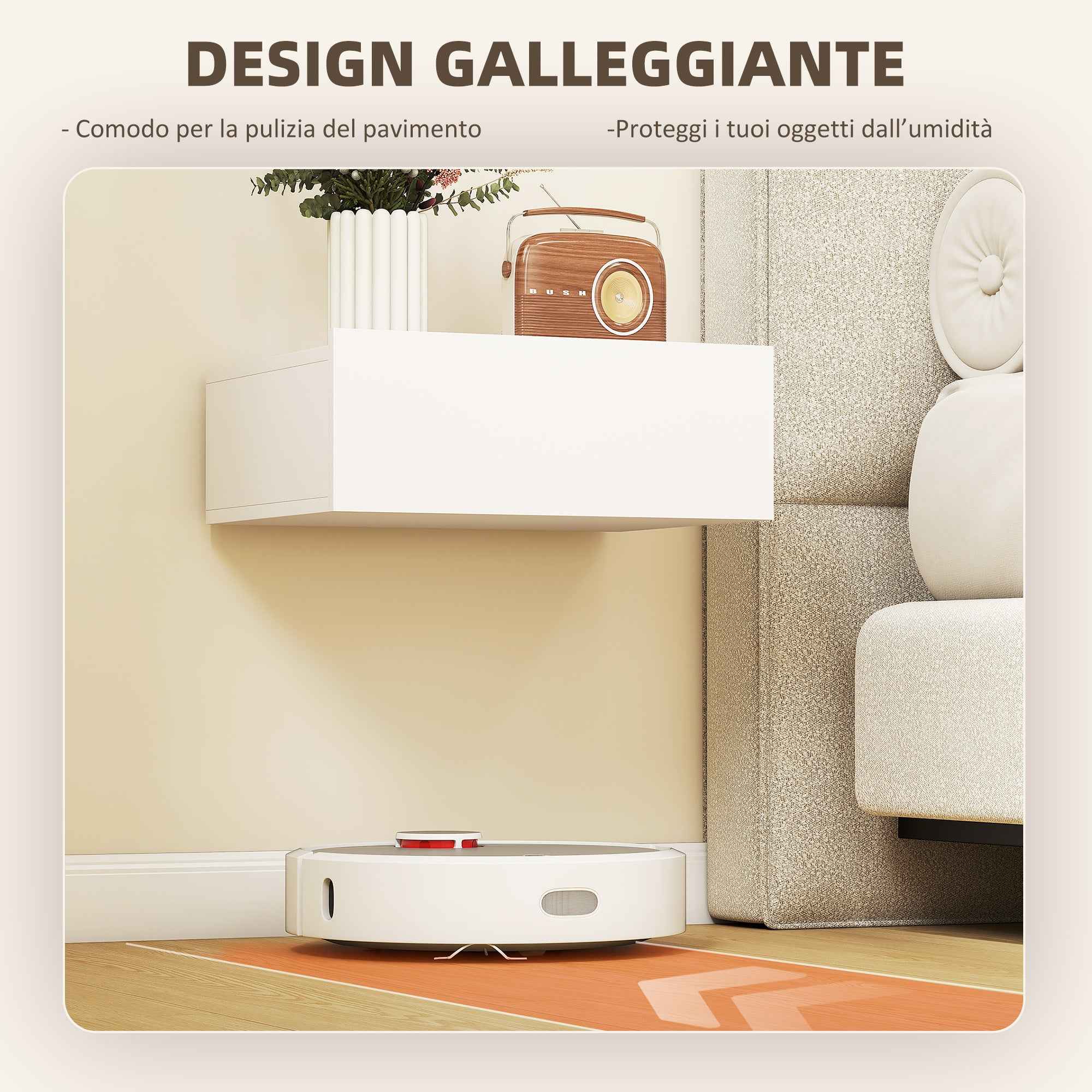 HOMCOM Set of 2 Modern Floating Bedside Tables with Wooden Drawer, 40x30x15cm, White