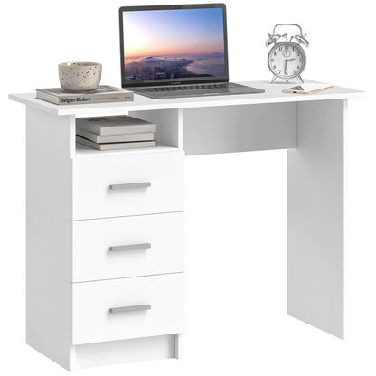 Modern Wooden Desk with 3 Drawers and Open Shelf, 100x40x75 cm, White