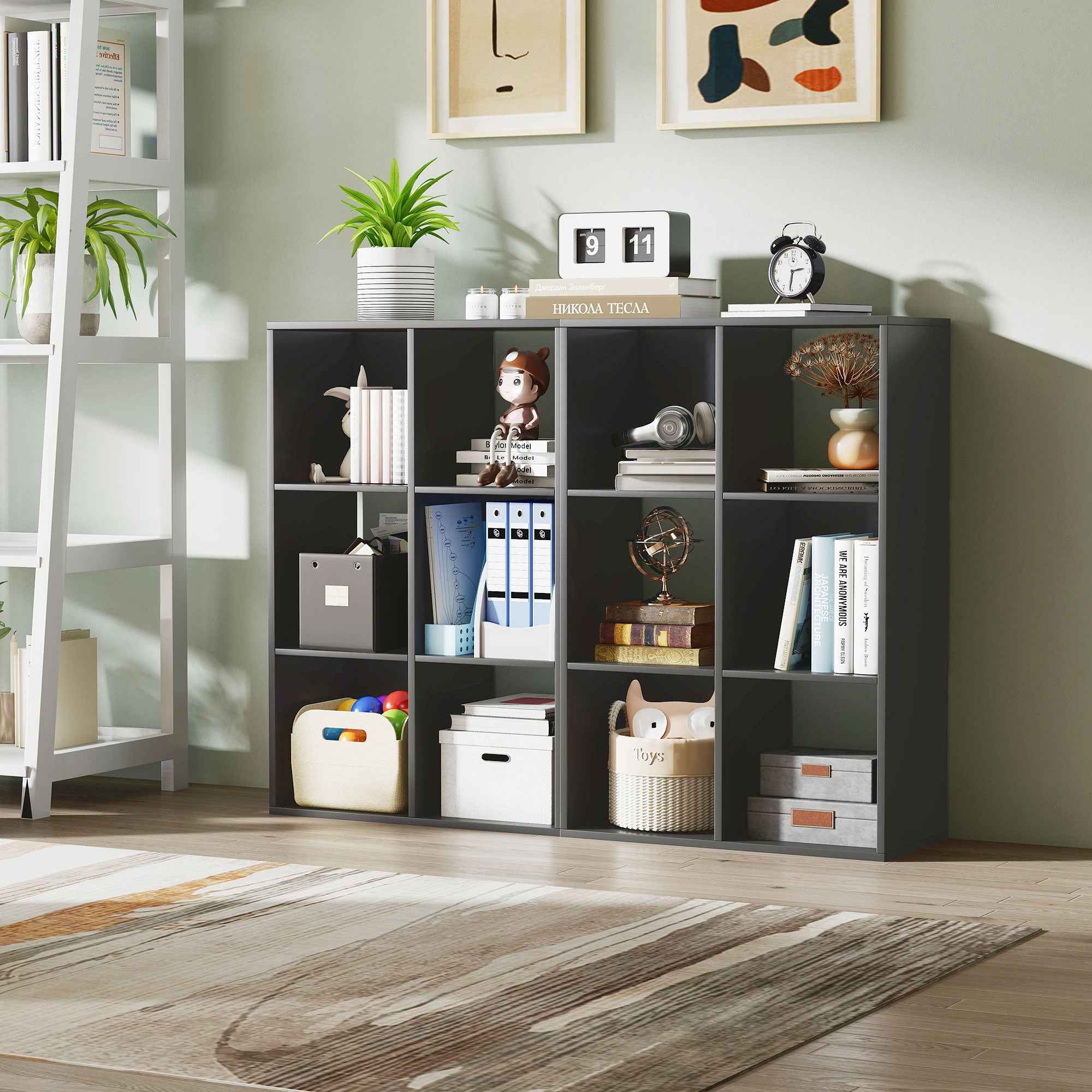 HOMCOM Cube Bookcase with 6 Storage Shelves, Wooden, 61.5 x 29.5 x 91.5 cm, Black