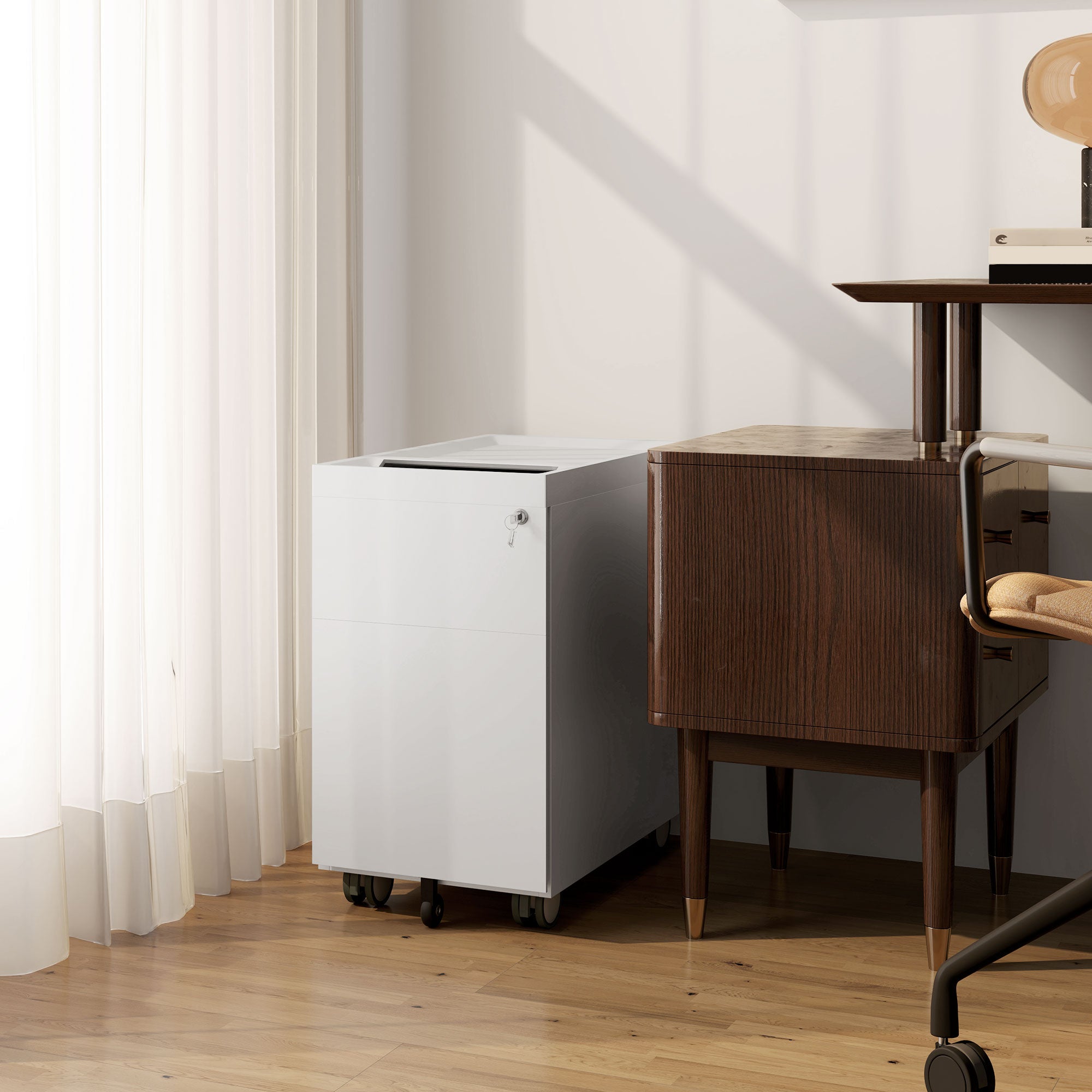 Office Filing Cabinet with 2 Drawers, Envelope Slot and Hanging Bar, Steel, 30x50x53.5 cm, White