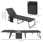 Outsunny Folding Sun Lounger with Cushion, Headrest and Side Pocket, 58x189x32.5 cm, Black