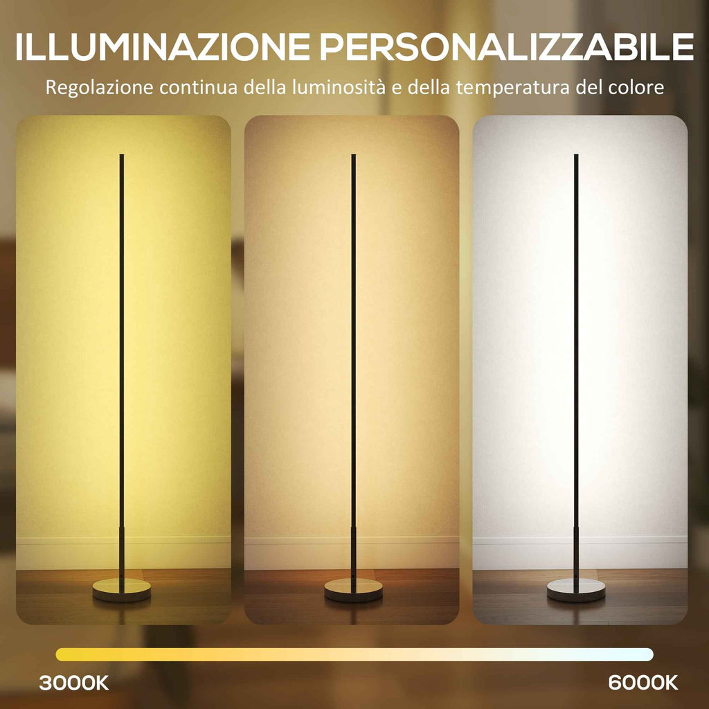 HOMCOM 150cm High LED Floor Lamp with Adjustable Color Temperature and Remote Control, Silver