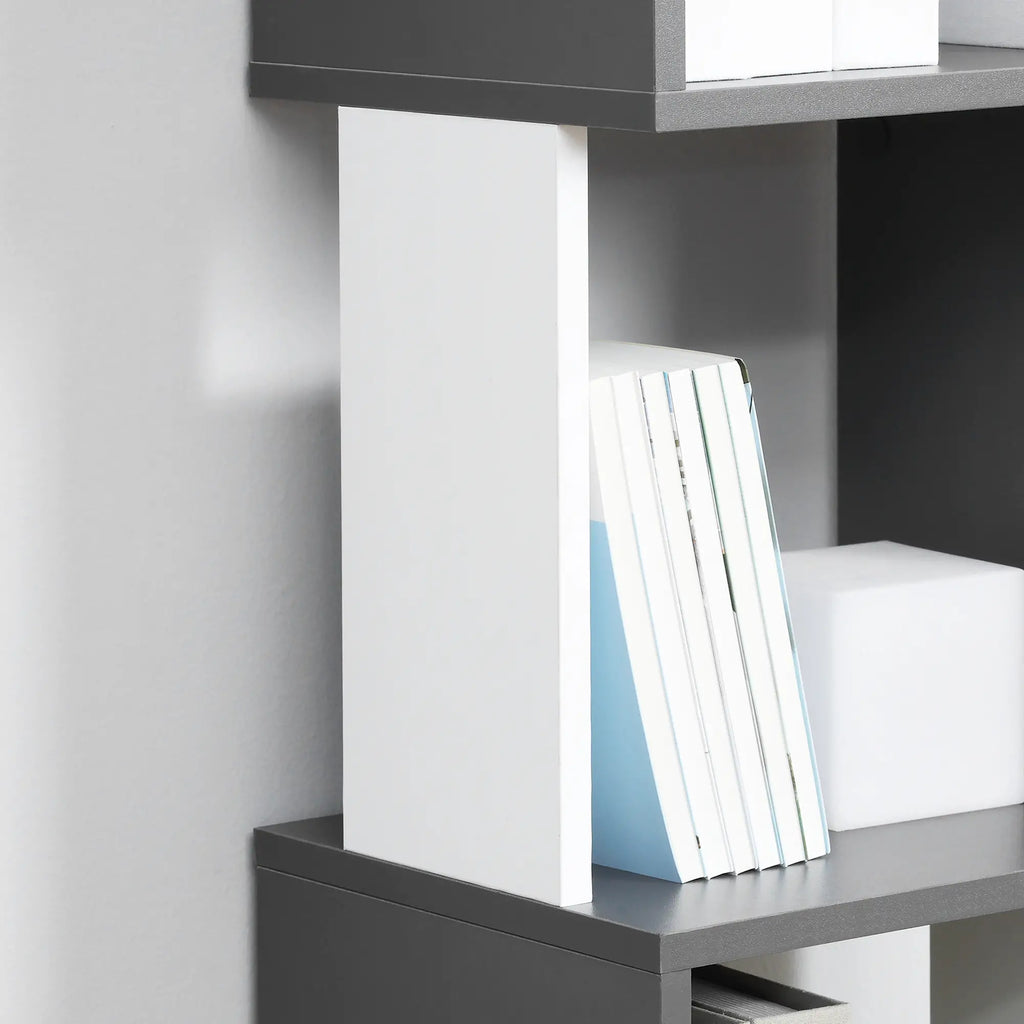 Modern Space-Saving 5-Tier Wooden Bookcase, 33x28x161cm, Grey and White