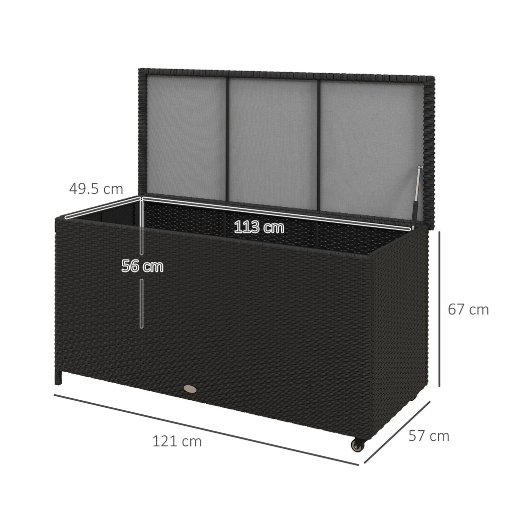 Outsunny garden trunk in Rattan pe with wheels and side handle, 121x57x67cm, black - Borgè