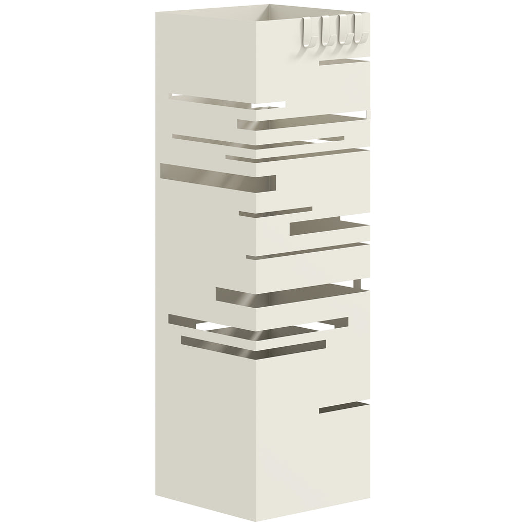 HOMCOM Freestanding Square Metal Umbrella Stand with 4 Hooks, Beige