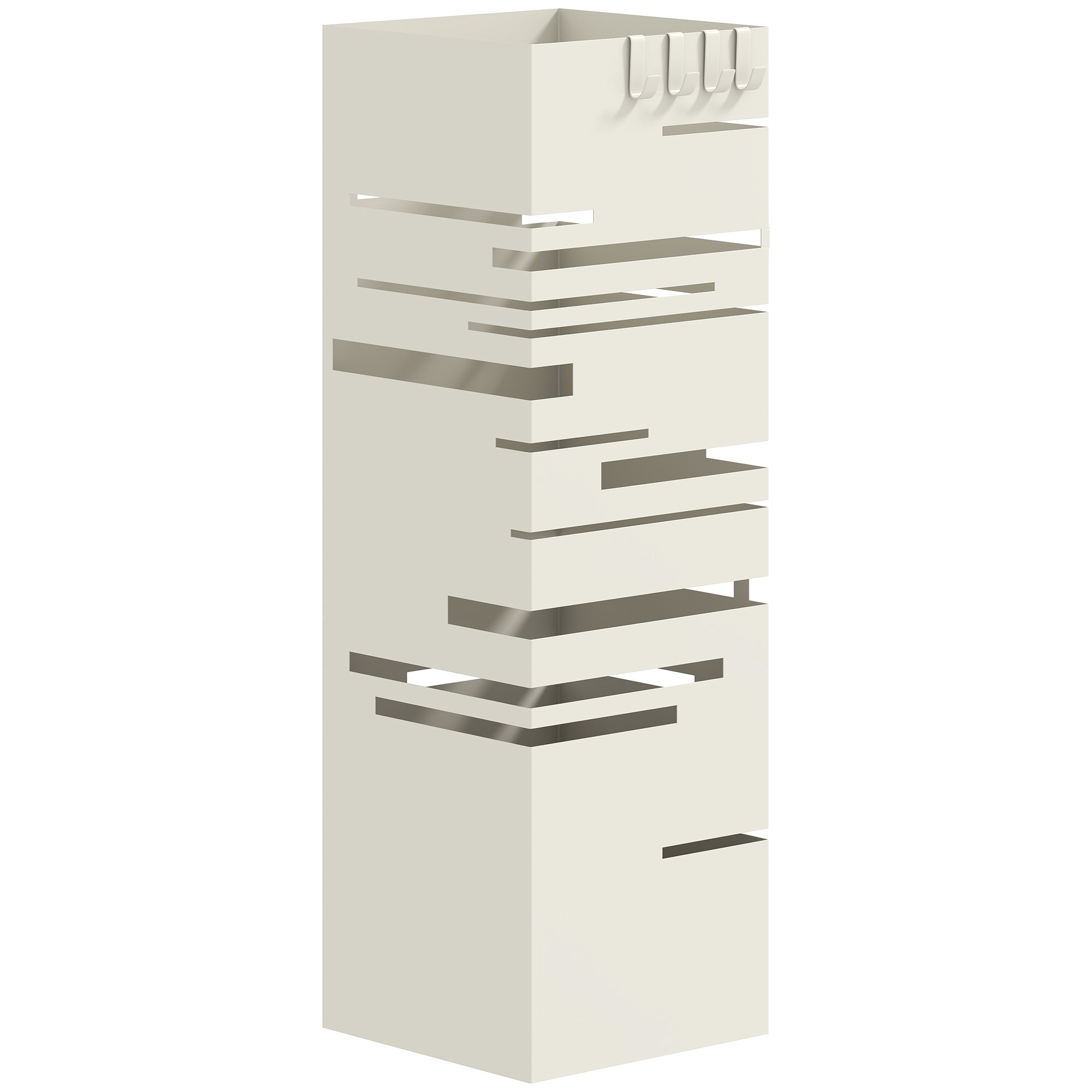 HOMCOM Freestanding Square Metal Umbrella Stand with 4 Hooks, Beige