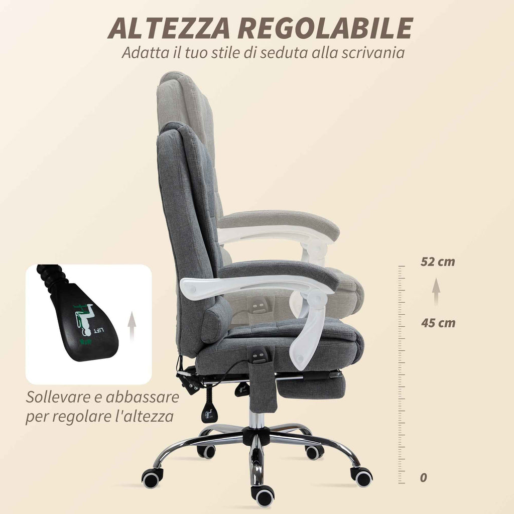Vinsetto Office Chair with Remote Control and 6 Massage Points, in Velvet and Linen Blend Fabric, 67x79x111-121 cm, Grey