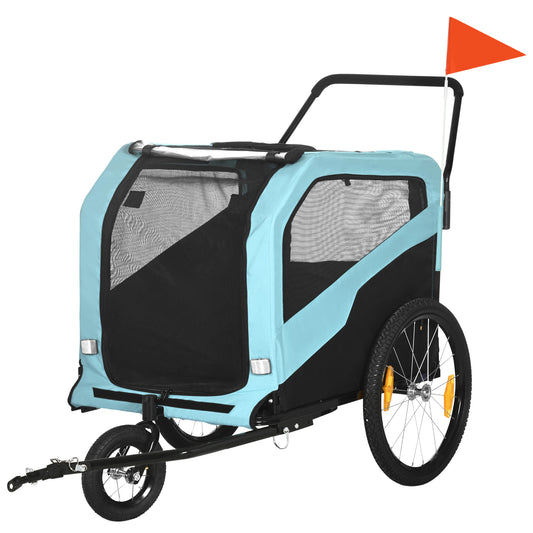 PAWHUT Dog trailer for dogs 30kg max with 2 entrances and storage pockets, in steel and Oxford fabric, blue - Borgè