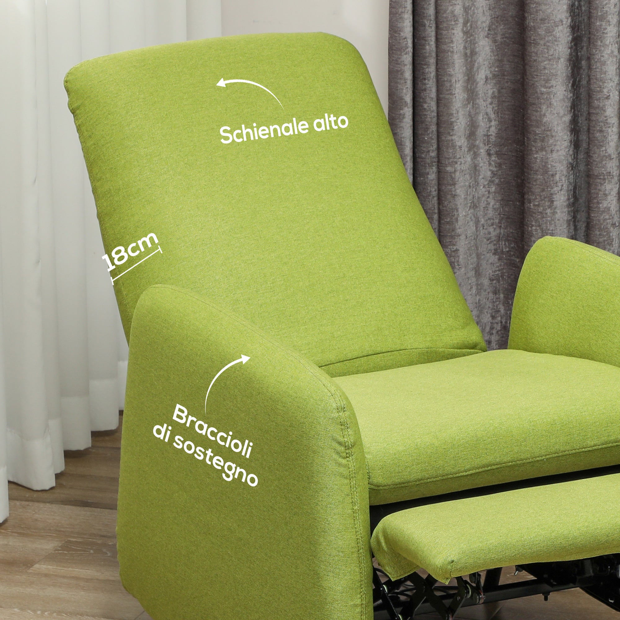 Reclining Relax Armchair with Removable Footrest, Replacement Cover and Seat with Springs, Gray