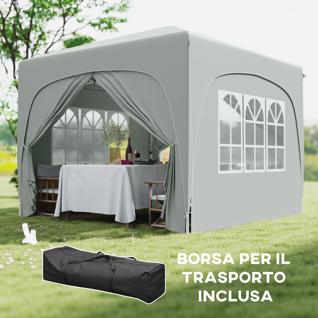 Folding Garden Gazebo 3x3m with Adjustable Height, UPF50+ Protection and Bag, Light Grey