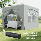 Folding Garden Gazebo 3x3m with Adjustable Height, UPF50+ Protection and Bag, Light Grey