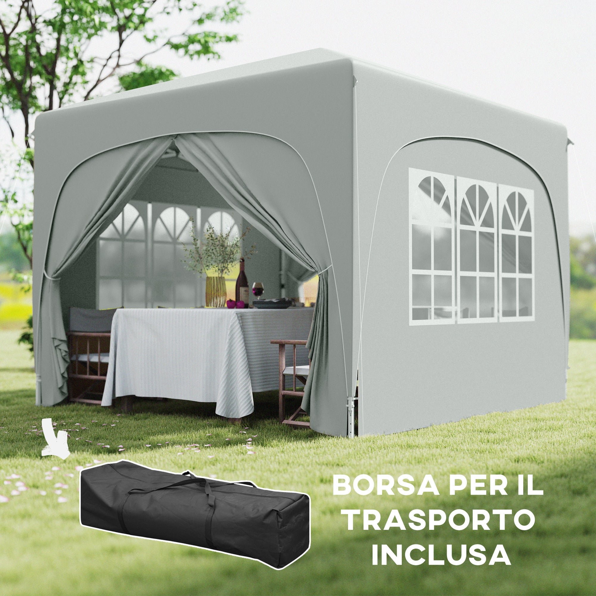 Folding Garden Gazebo 3x3m with Adjustable Height, UPF50+ Protection and Bag, Light Grey