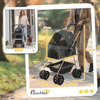 3 in 1 Foldable Dog Stroller with Carrying Bag and Bottom Basket, Gray