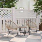 3 Piece PE Rattan and Steel Garden Set with 2 Oval Chairs and Coffee Table, Black and Wood Color