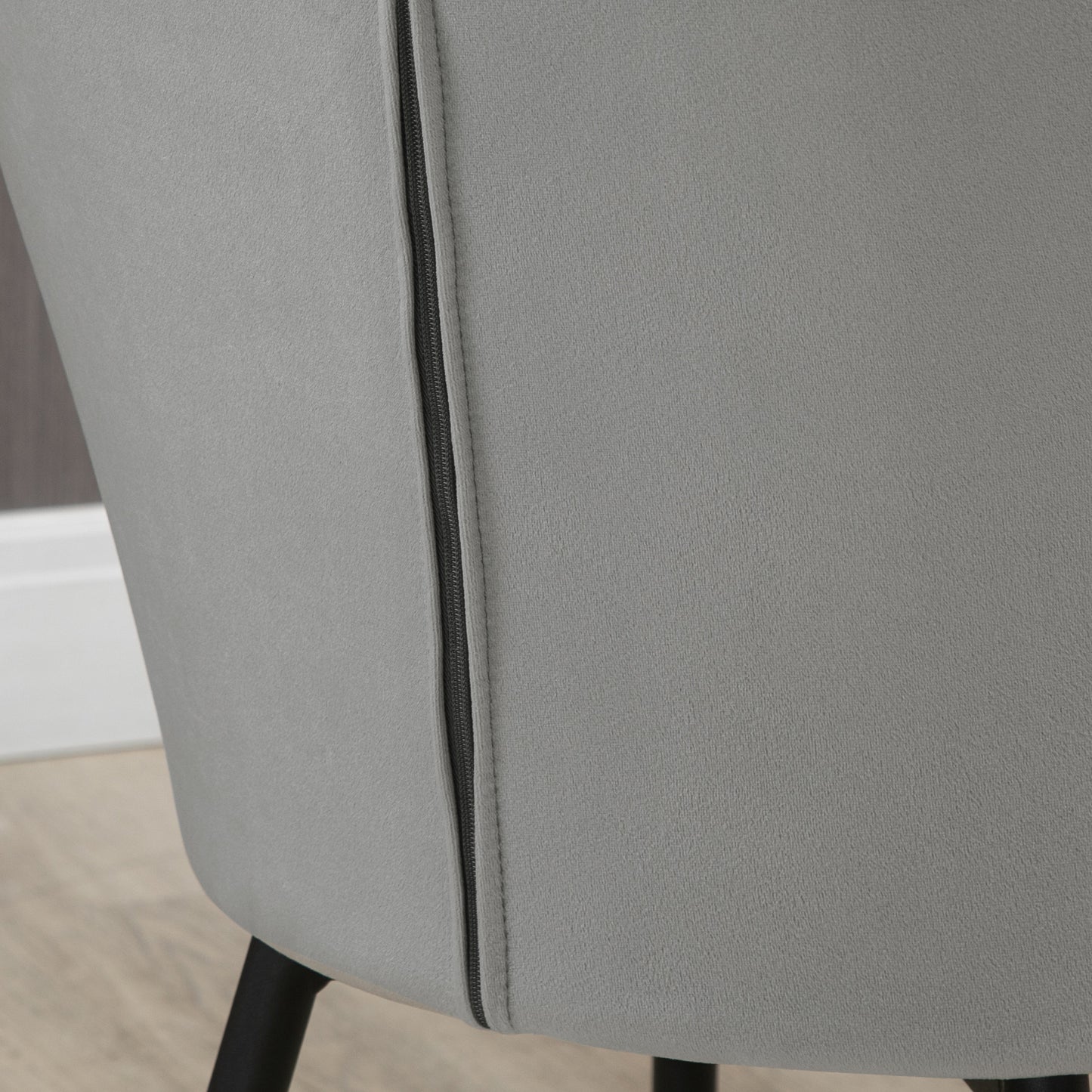 Set of 2 Nordic Dining Chairs Padded with Curved Armrests in Velvet Effect Fabric, 54x57x80 cm, Dark Grey