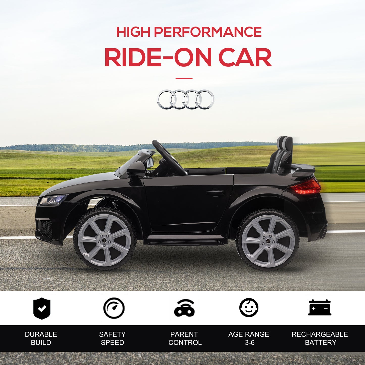 Homcom Children's electric machine 3-5 years Audi TT with remote control, opening goalkeeper and LED headlights, black - Borgè