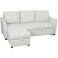 Linen-Effect Corner Sofa Bed with Retractable Storage Compartment, 192x148x86 cm, Cream White