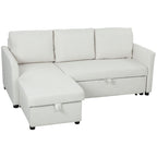 Linen-Effect Corner Sofa Bed with Retractable Storage Compartment, 192x148x86 cm, Cream White