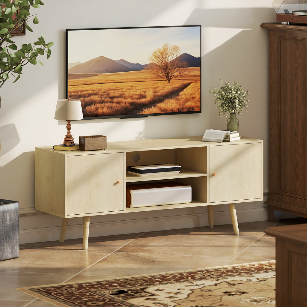 HOMCOM 55" Max TV Stand with 2 Cabinets and 2 Open Shelves, in Wood and Chipboard, 120x34x50 cm, Wood Color