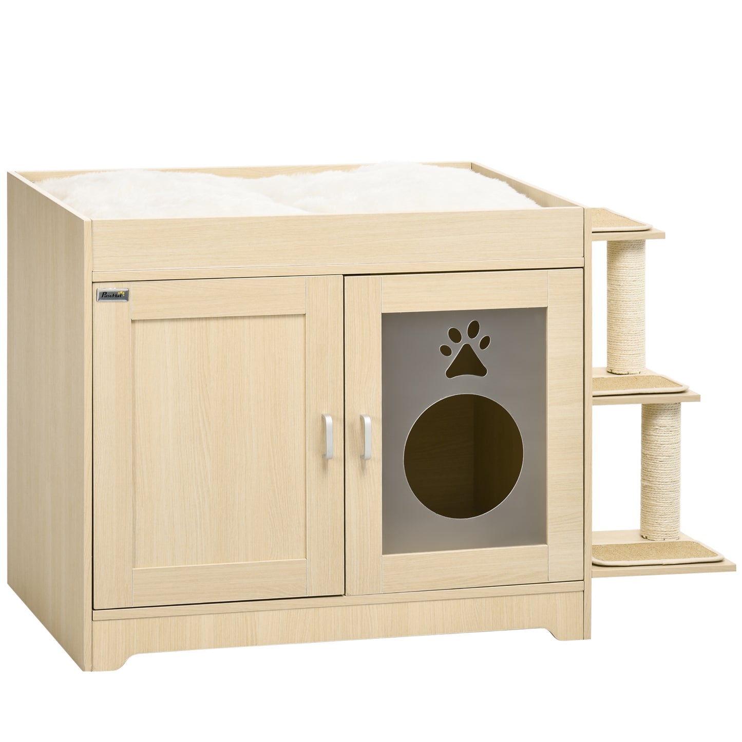 Litter Box Cat House with Storage Space and Scratching Posts, Wooden, 107x54x70 cm