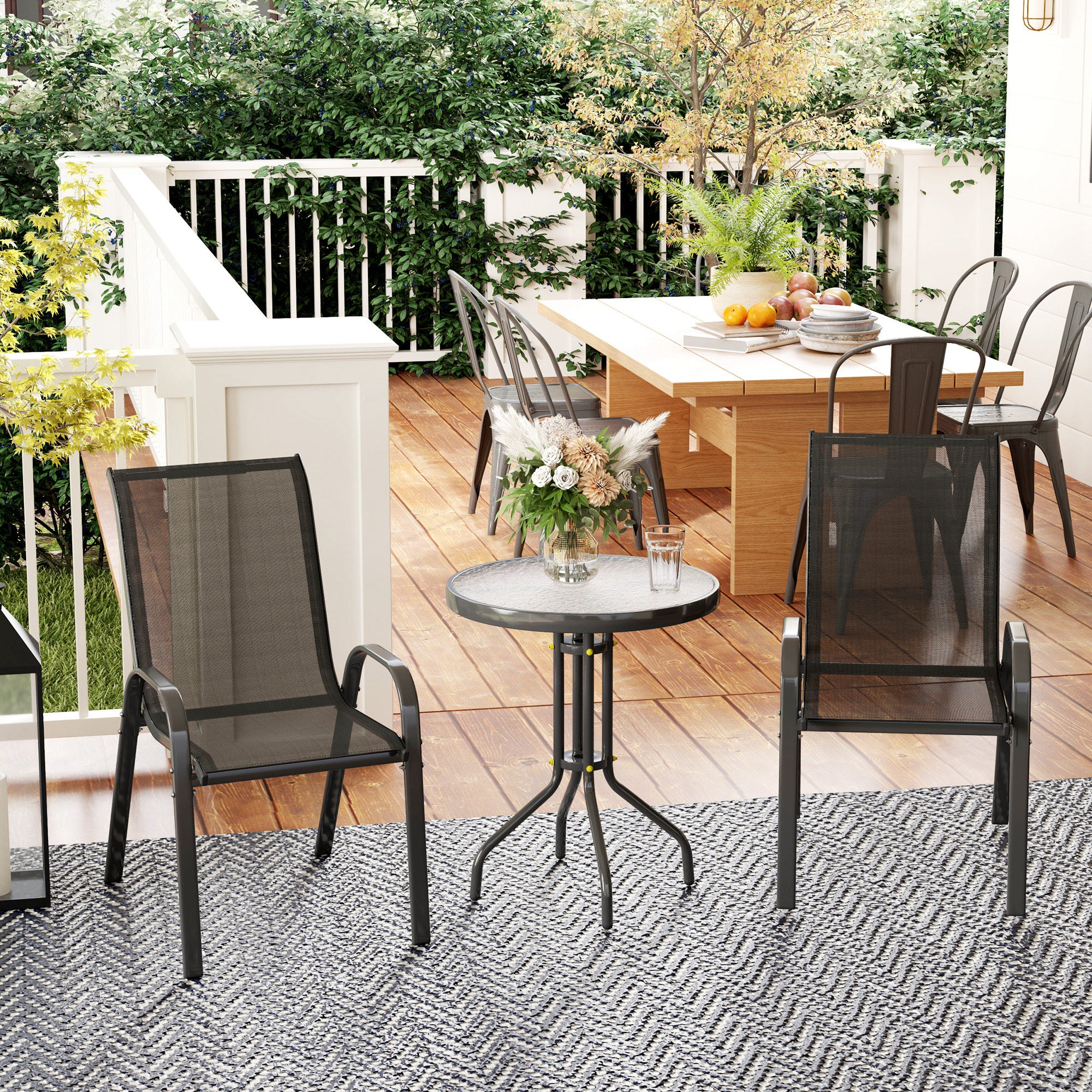 3 Piece Garden Set with 2 Garden Chairs 54x71x93 cm and Round Table Ø60x71 cm in Black Steel