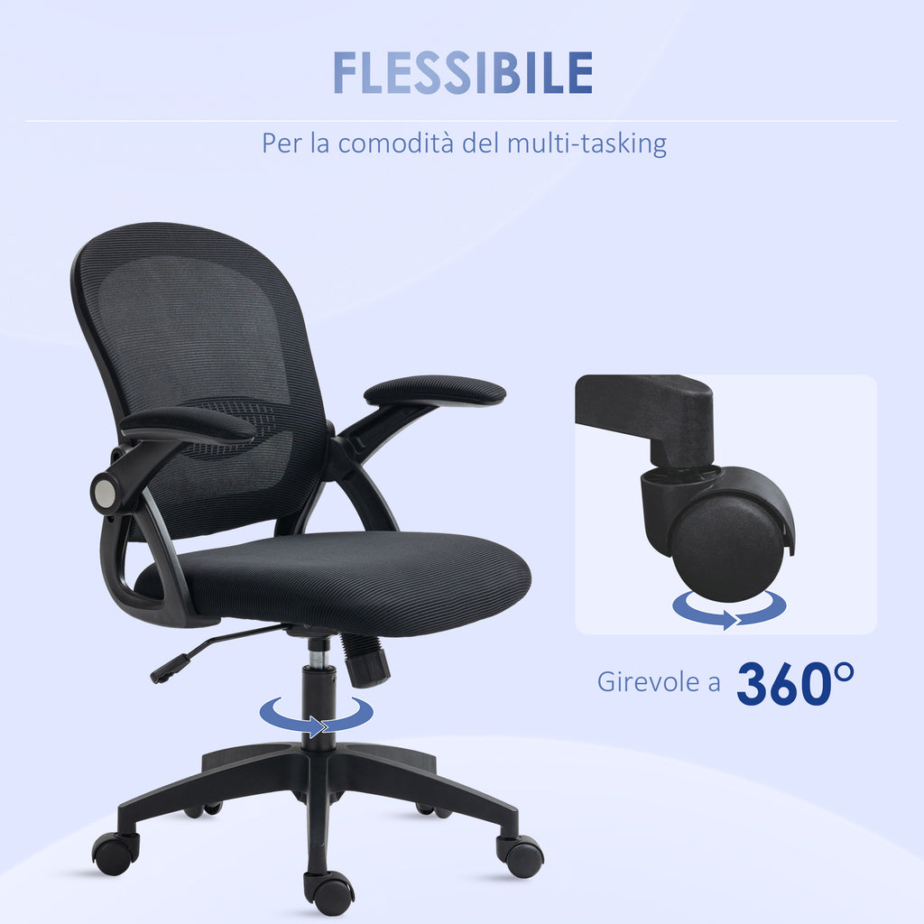 Ergonomic Office Chair with Mesh Backrest and Adjustable Height, 65.5x61.5x88-97.5cm, Black - Borgè