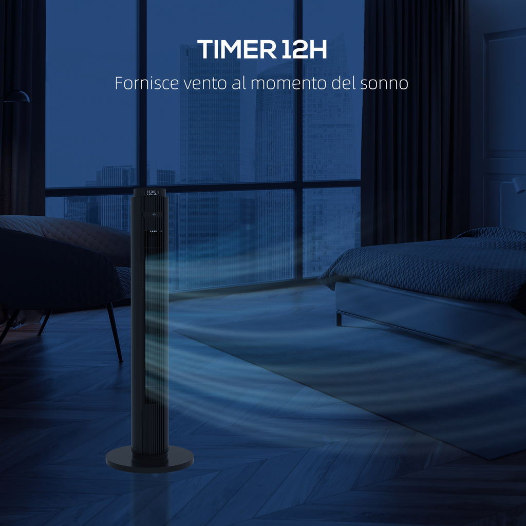 45W Tower Fan with 4 Modes and 3 Speeds with 12h Timer, in ABS, Ø31.5x96 cm, Black - Borgè