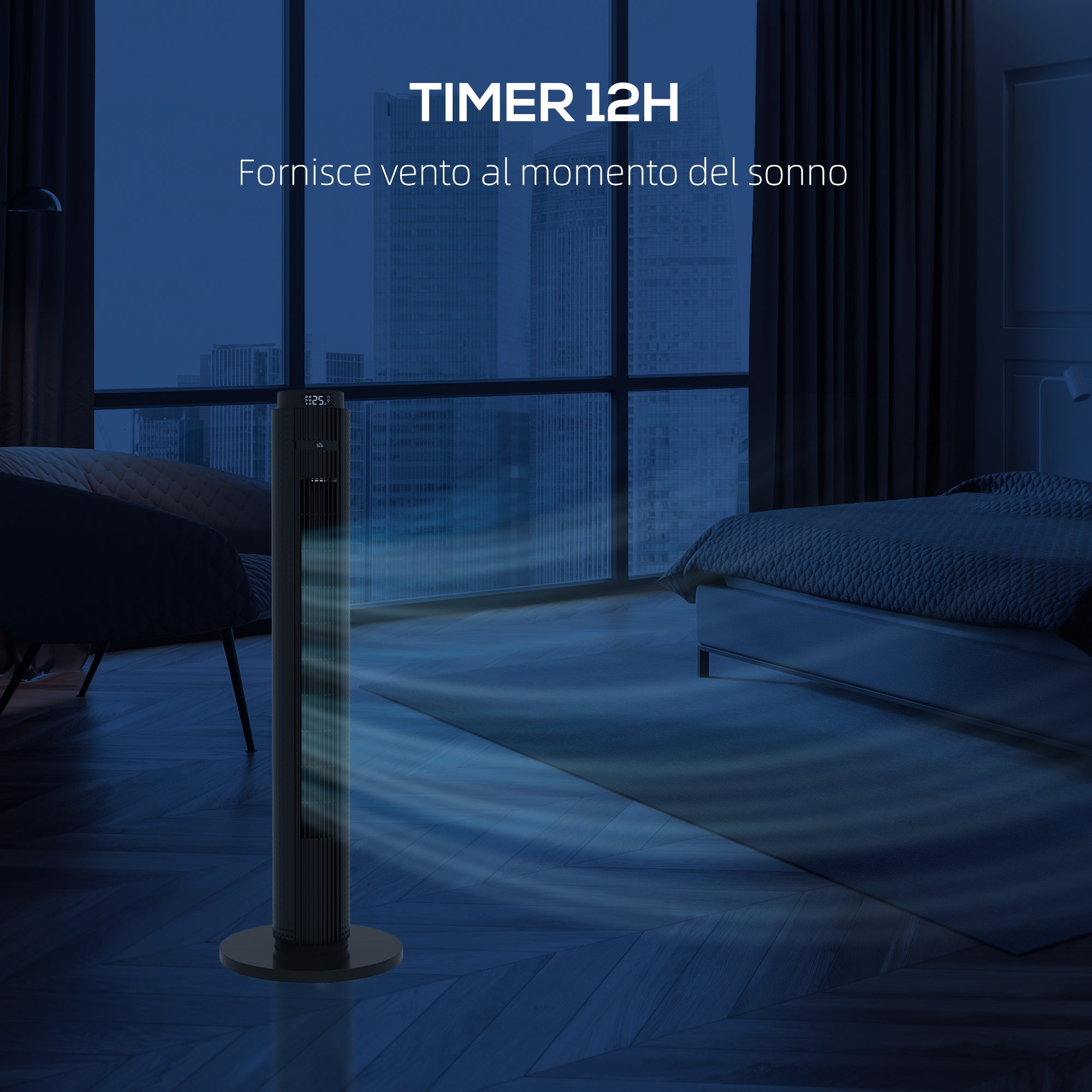 45W Tower Fan with 4 Modes and 3 Speeds with 12h Timer, in ABS, Ø31.5x96 cm, Black - Borgè