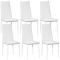 Set of 6 Modern High Back Dining Chairs in Faux Leather and Steel, 41x50x97 cm, White